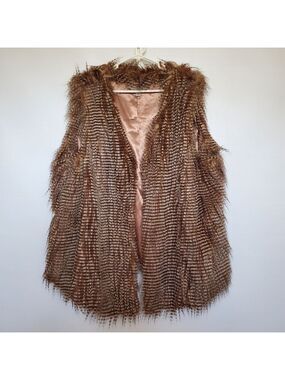 GENEOLOGY VEST WOMENS SZ 1X BROWN CREAM FEATHERS COACHELLA HIPPIE BOHO